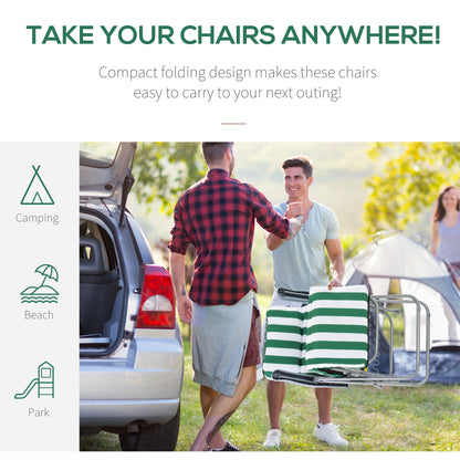 Outsunny 2 Pieces Outdoor Sun Lounger Set with Cushions, Patio Folding 5-Level   Adjustable Backrest Recliner Chairs Set of 2 with High Backrest and Armrests, Green & White 
