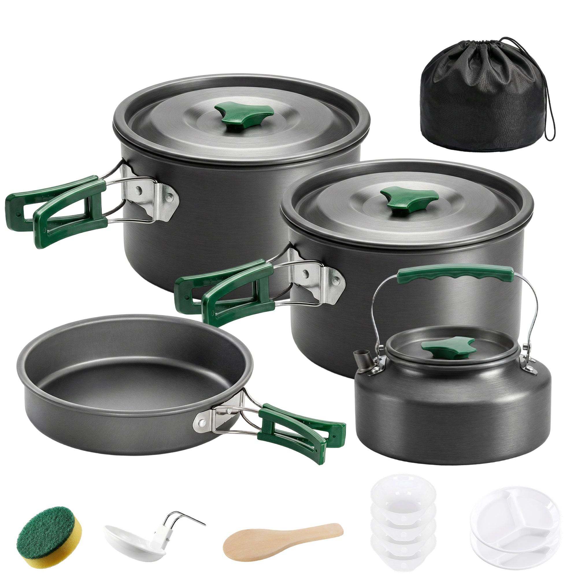 Outsunny Camping Cookware Set for 4-5 People, Lightweight Aluminium Camping Cooking Kit with Anti-Scald Handles, Grey 