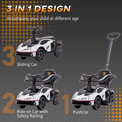 AIYAPLAY Licensed 2 in 1 Baby Ride on Push Car Toddler Push Along Car with Parent Handle Sliding Car with Horn Steering Wheel NO POWER for 1 - 3 Years, White 