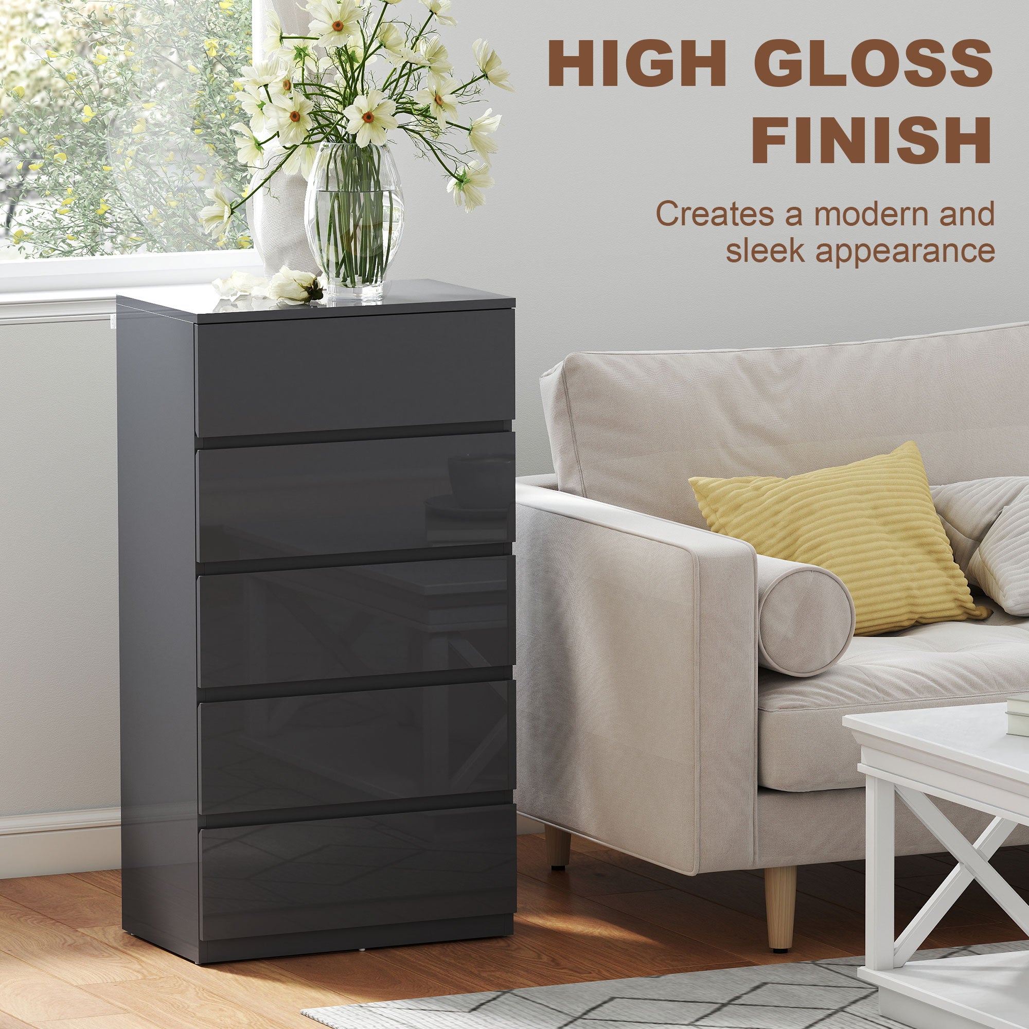 HOMCOM Chest of Drawers, 5-Drawer Storage Cabinets, Modern Dresser, Storage Drawer Unit for Bedroom 