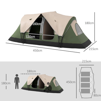 Outsunny Camping Tent for 6-8 Man with 2000mm Waterproof Rainfly and Carry Bag for Fishing Hiking Festival, Dark Green 