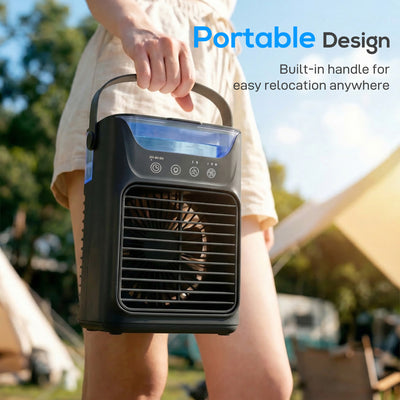 HOMCOM Air Cooler with Adjustable Head, Portable Air Conditioner with 3 Wind Speed, 2 Cool Mist, RGB Light, Black 