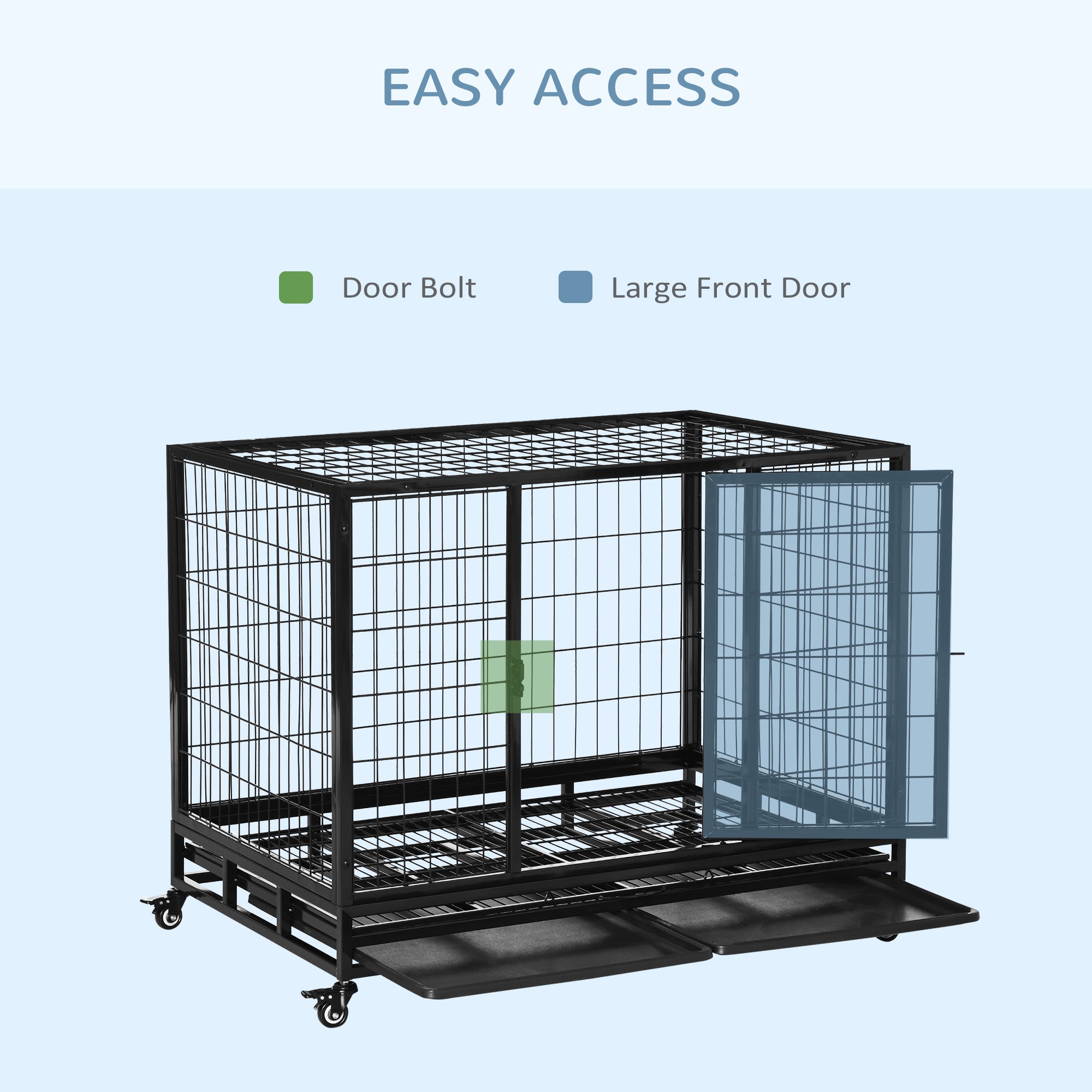 PawHut 43" Heavy Duty Metal Dog Crate Pet Cage with Tray Wheeled Dog Kennel - Black (Large) 