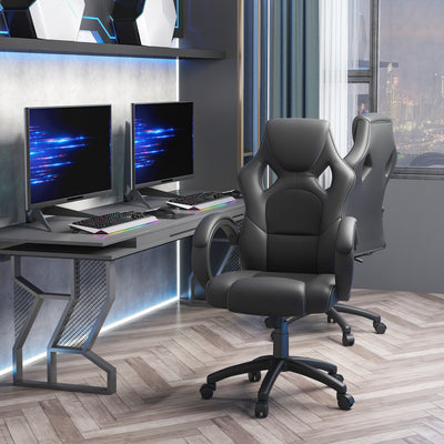 Vinsetto High-Back Office Chair Faux Leather Swivel Computer Desk Chair for Home Office with Wheels Armrests Black 