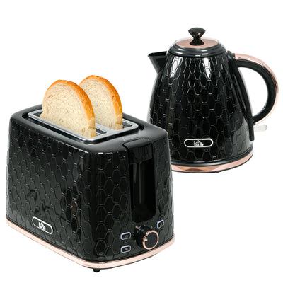HOMCOM 1.7L 3000W Fast Boil Kettle & 2 Slice Toaster Set, Kettle and Toaster Set with Auto Shut Off, Browning Controls, Black 
