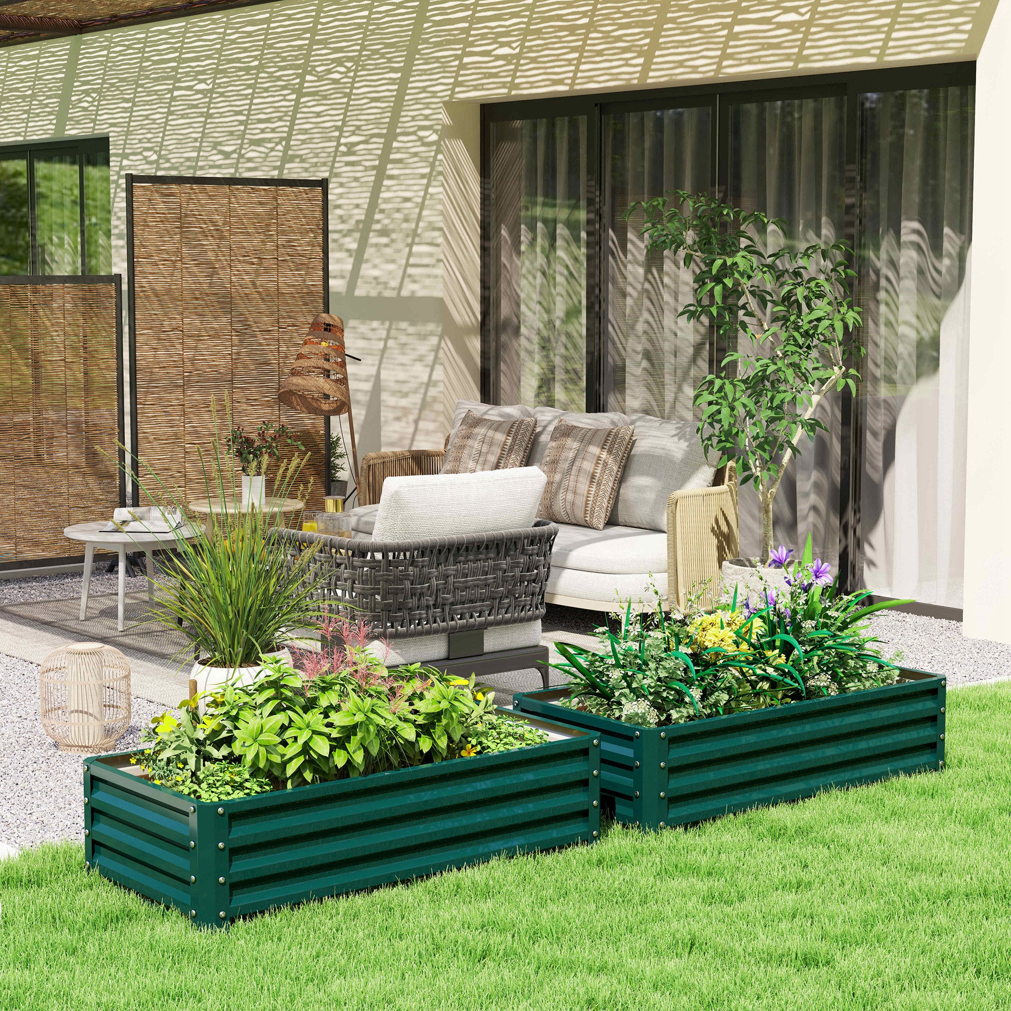 Outsunny Set of 2 Raised Beds for Garden, Galvanised Outdoor Planters for Herbs Vegetables, Use for Patio Balcony, Green 