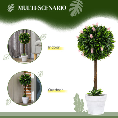 HOMCOM Set of 2 Decorative Artificial Plants Ball Trees with Flower for Home Indoor Outdoor Decor, 60cm ,Pink 