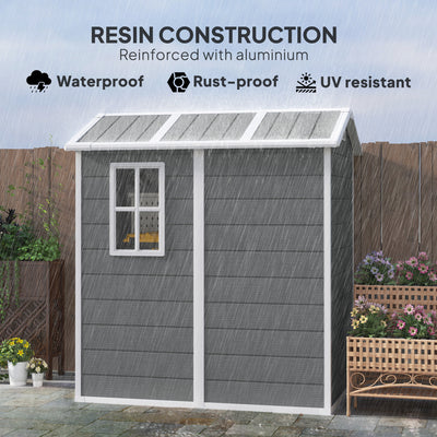 Outsunny 4 x 6ft Garden Shed, Plastic Shed with Floor, Window, Lockable Door and Vents, Resin Tool Shed for Outdoor Patio Storage, Zero Maintenance, Grey 