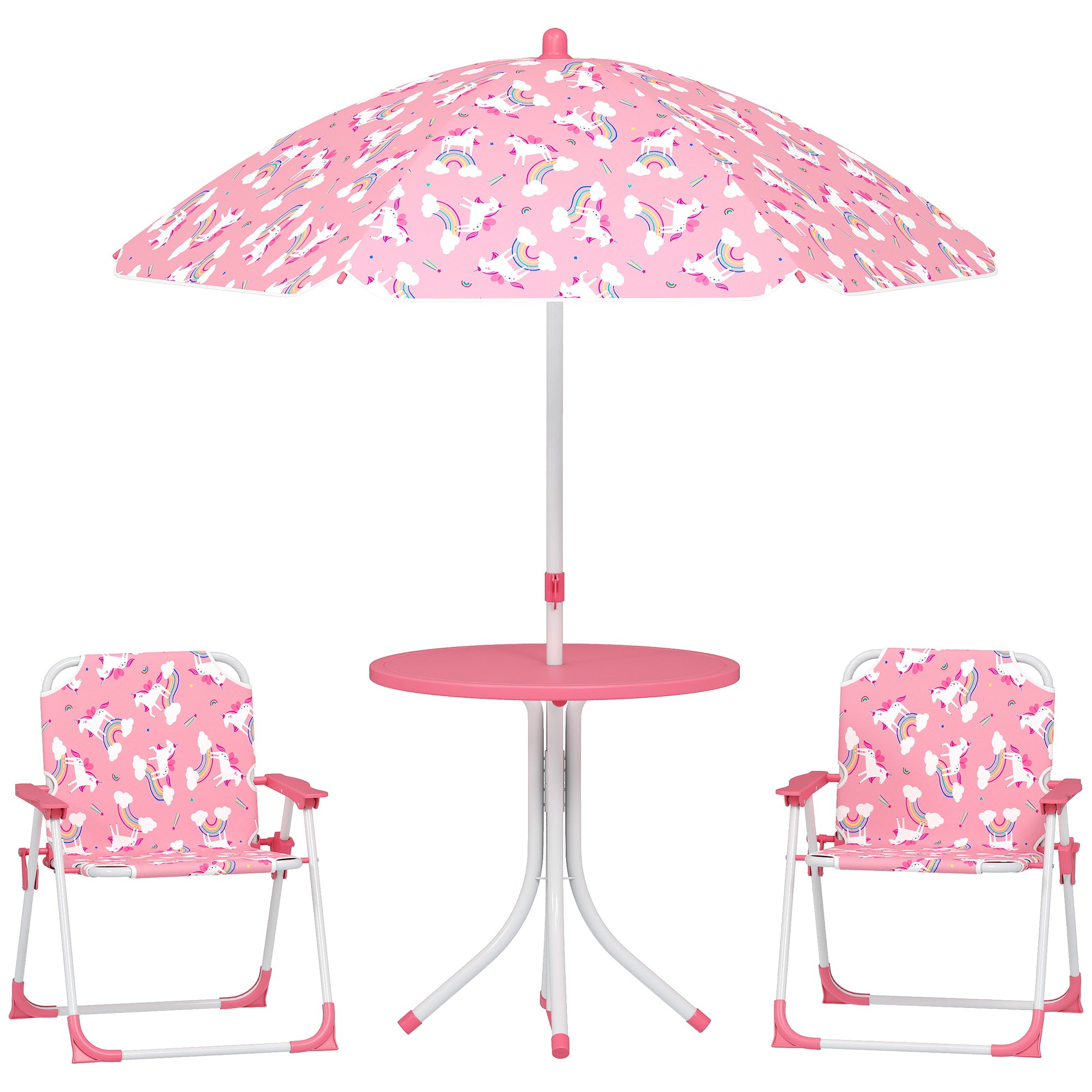 AIYAPLAY Kids Patio Table and Chair Set, Kids Garden Furniture with Umbrella, 4-Piece Bistro Set for Garden, Pink 