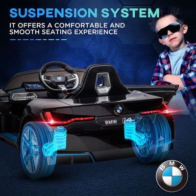 HOMCOM BMW i4 Licensed 12V Kids Electric Ride-On Car, with Remote Control, Portable Battery, Music, Horn, Headlights - Black 