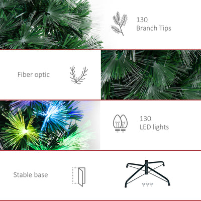 HOMCOM 4FT Multicoloured Artificial Christmas Tree w/ Fibre Optic Lights Pre-Lit Modes Metal Stand Star Holder Home Seasonal Decoration 