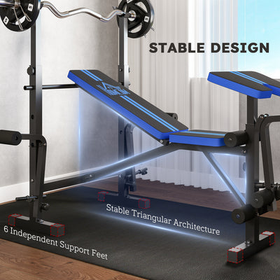 HOMCOM Adjustable Weight Bench with Leg Developer Barbell Rack for Weight Lifting and Strength Training Multifunctional Workout Station for Home Gym Fitness, Blue 