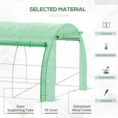 Outsunny Polytunnel Greenhouse Walk-in Grow House Tent with Roll-up Sidewalls, Zipped Door and 6 Windows, 3x3x2m Green 