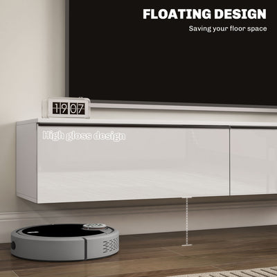 HOMCOM 160cm High Gloss Floating TV Unit Stand for TVs up to 70", Wall Mounted TV Cabinet with Storage Cupboards, White 