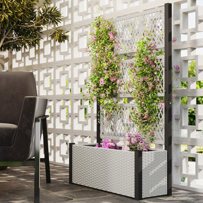 Outsunny Garden Planter Box with Trellis, Liner for Climbing Plants, Vegetables, Flowers, 90 x 35 x 148 cm, Mixed-grey 