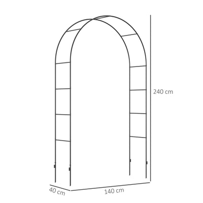 Outsunny Outdoor Garden Arch, Metal Garden Arbor for Climbing Plants, Roses, Vines, Wedding Arch for Outdoor, 140L x 40W x 240H cm, Black 