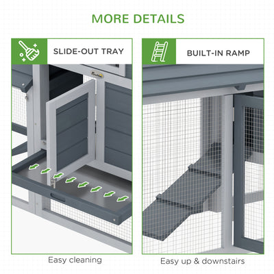PawHut Small Chicken Coop with Run Hen House Poultry Coops Cages Nesting Box Grey 150.5 x 54 x 87cm 