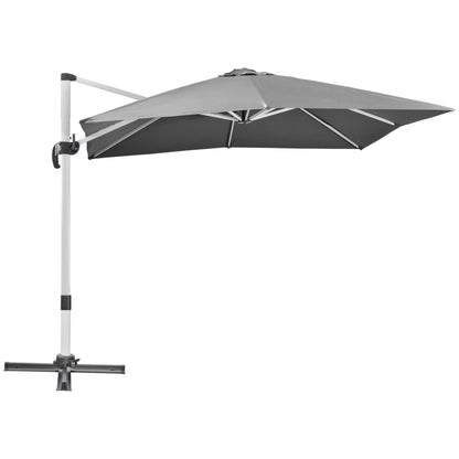 Outsunny 3 x 3(m) Cantilever Roma Parasol, Square Garden Umbrella with Cross Base, Crank Handle, Tilt, 360\'c2\'b0 Rotation and Aluminium Frame, Grey