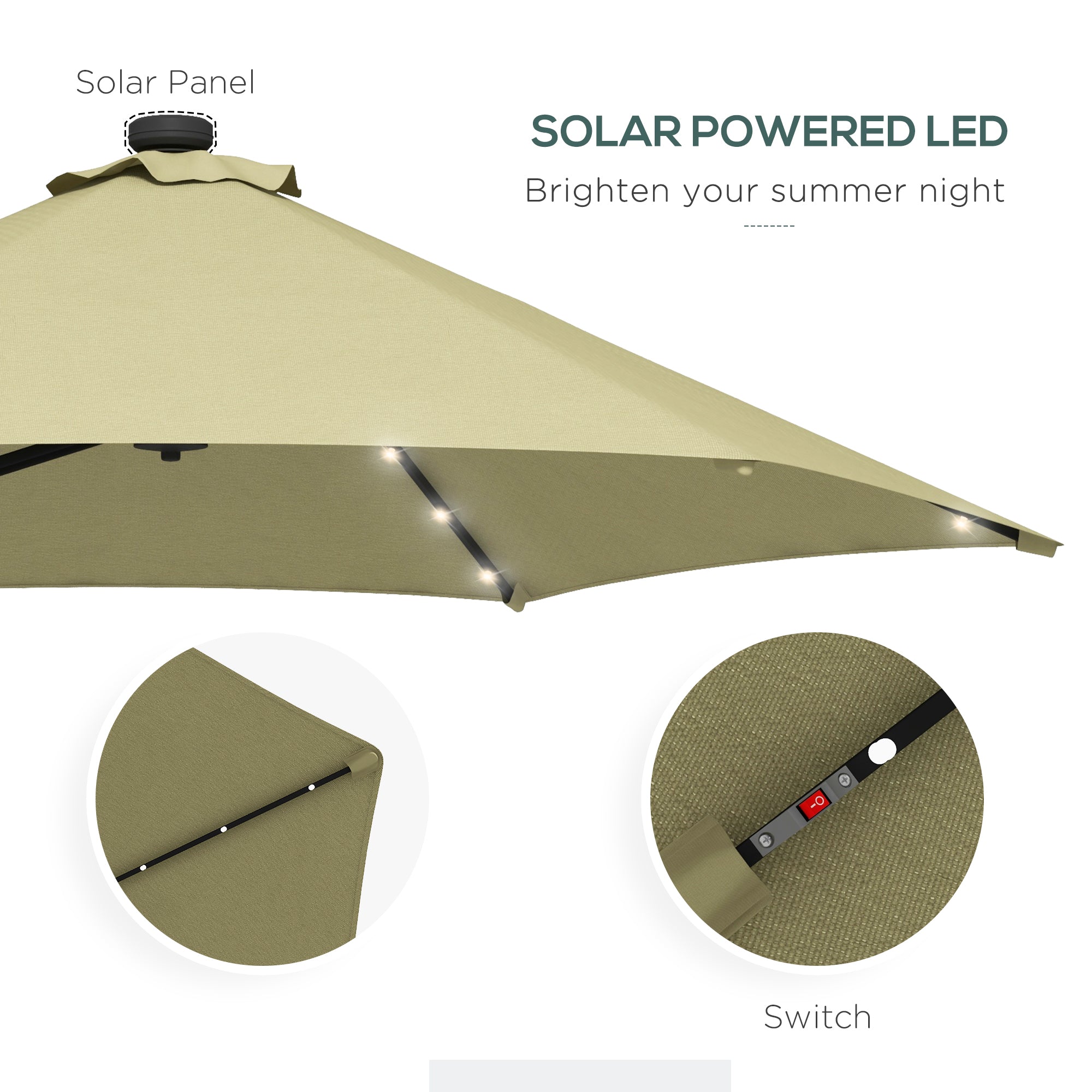 Outsunny 3(m) Garden Parasol Cantilever Umbrella with Solar LED, Cross Base and Waterproof Cover, Beige 