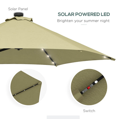 Outsunny 3(m) Garden Parasol Cantilever Umbrella with Solar LED, Cross Base and Waterproof Cover, Beige 