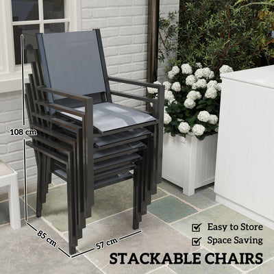 Outsunny 7 Piece Garden Dining Set, Outdoor Furniture Set with 6 Stackable Chairs and 150 cm Rectangle Table, WPC Slatted Top, Rust-Resistant Steel Frame, for Garden, Porch, Terrace 