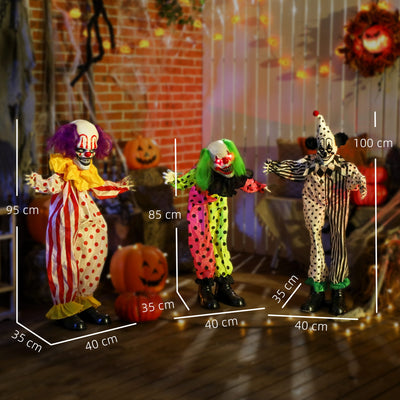Outsunny Life Size Stackable Halloween Animated Clown with Red Light Up Eyes, Sound Activated Scary Halloween Decorations, Battery Operated, Indoor Party Props 