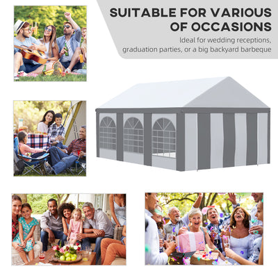 Outsunny 6 x 4m Galvanised Party Tent, Marquee Gazebo with Sides, Six Windows and Double Doors, for Parties, Wedding and Events 