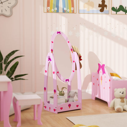 AIYAPLAY Kids Full Length Mirror, 360\'c2\'b0 Rotating Children Standing Mirror with Storage Shelf, Hot Pink