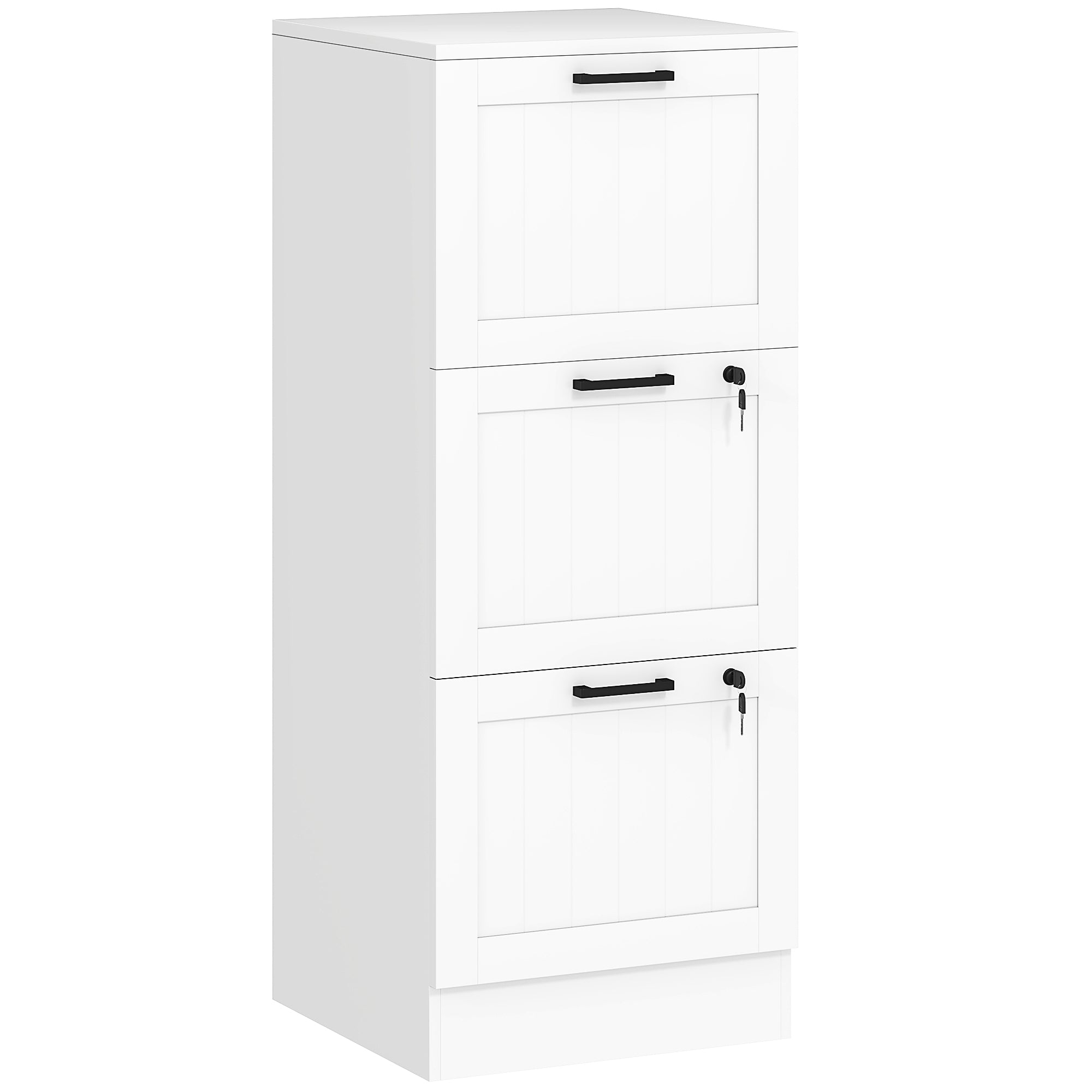 HOMCOM 3 Drawer Filing Cabinet with Lock, Office Storage Cabinet with Adjustable Hanging Bars for A4 Letter Size Files, White 