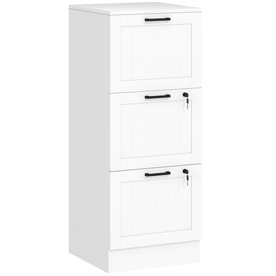 HOMCOM 3 Drawer Filing Cabinet with Lock, Office Storage Cabinet with Adjustable Hanging Bars for A4 Letter Size Files, White 