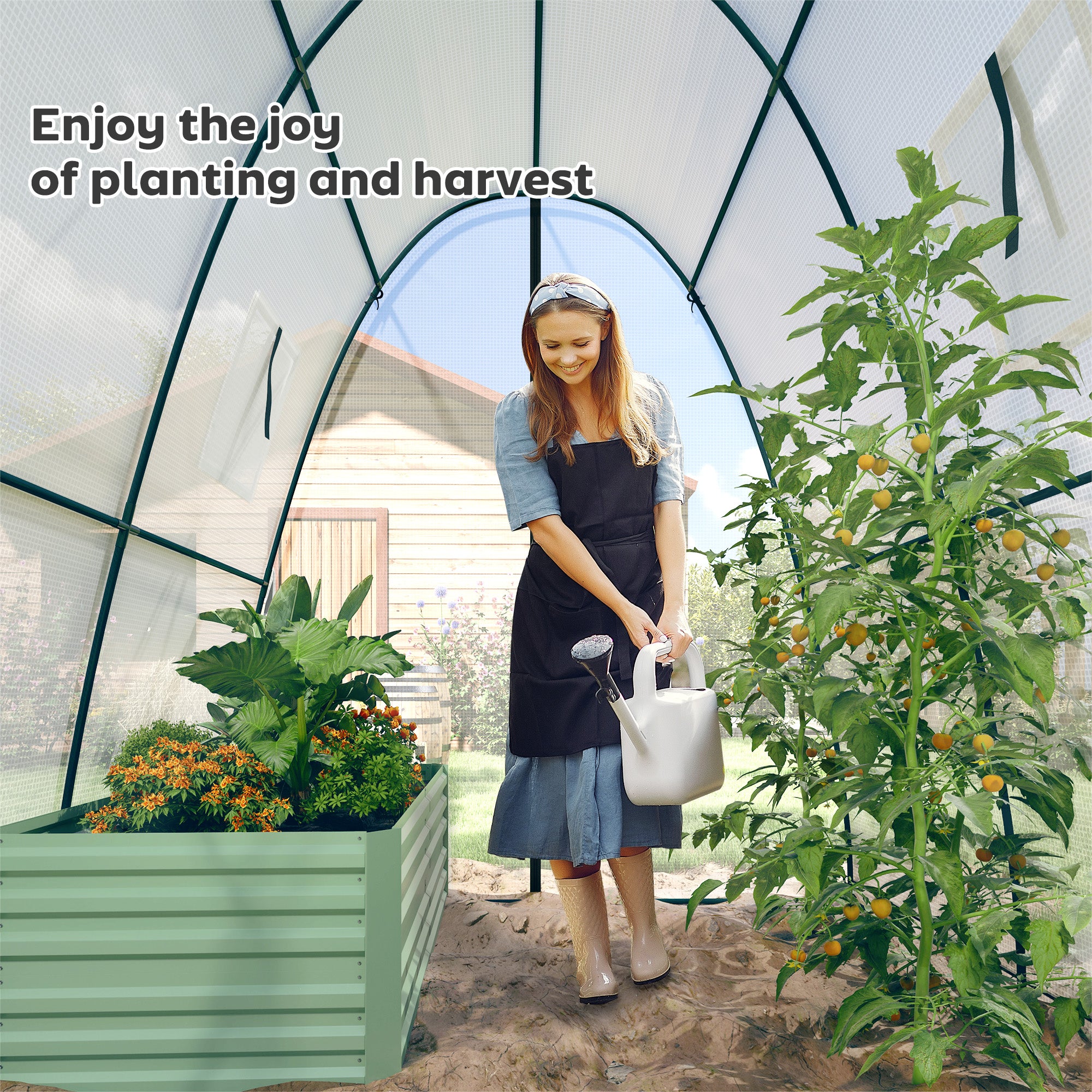 Outsunny Polytunnel Greenhouse with Sandbags, Walk-In Tunnel Green House with 2 Doors and Screen Windows, 1.8 x 1.8 x 2m, White 
