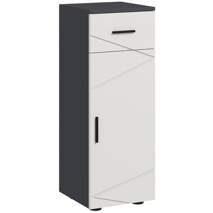 kleankin Slim Bathroom Cabinet, Narrow Bathroom Storage Cabinet with Drawer, Door Cupboard, Adjustable Shelf and Soft Close Mechanism, Grey 