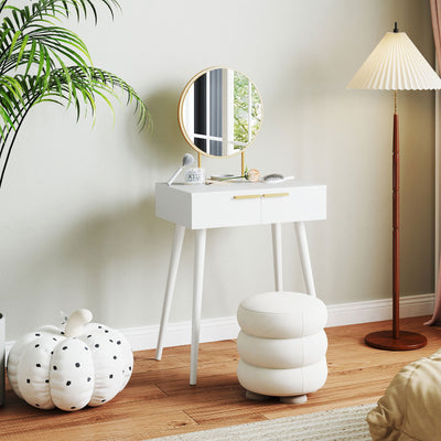 HOMCOM Dressing Table with Round Mirror - White 
