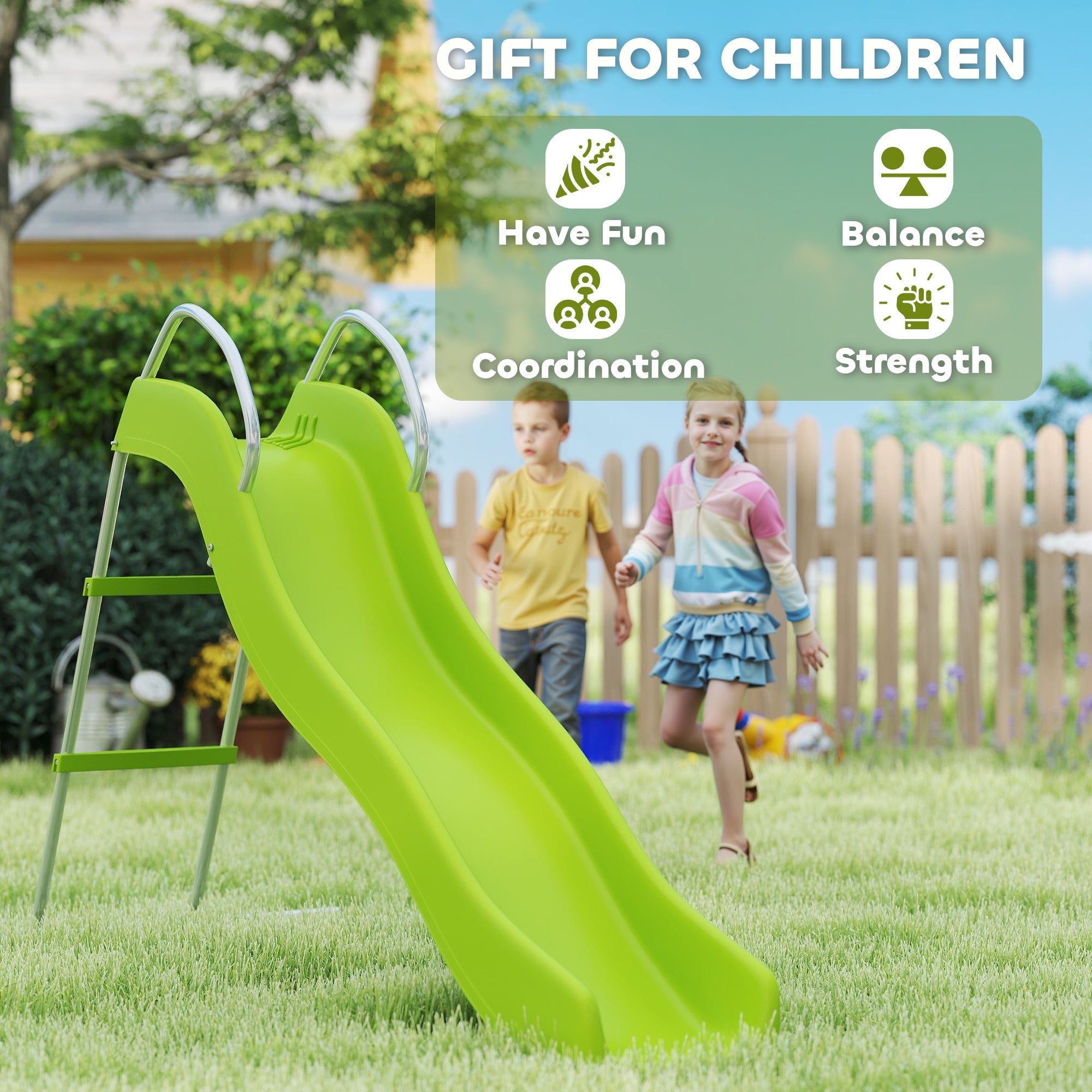 AIYAPLAY Freestanding Kids Slide with Climbing Ladder, Outdoor Playground Equipment for Children Ages 3-8 Years, Green 