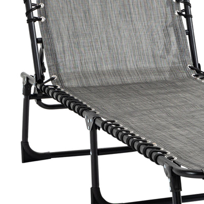 Outsunny Portable Sun Lounger Set of 2, Folding Camping Bed Cot, Reclining Lounge Chair 5-position Adjustable Backrest with Side Pocket, Pillow for Patio Garden Beach Pool, Mixed Grey 
