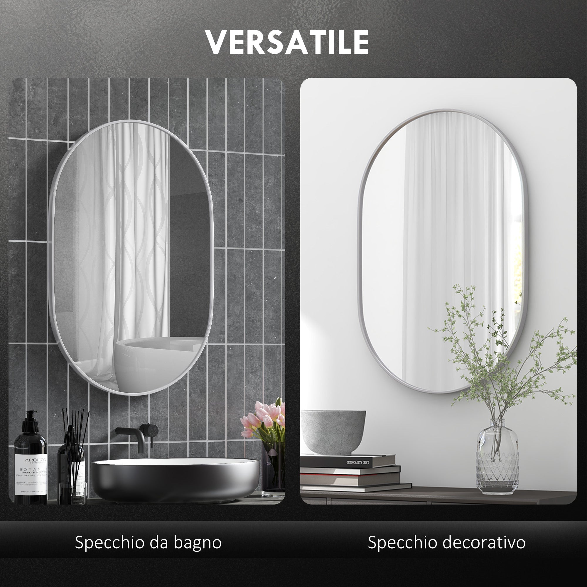 HOMCOM 60cm Aluminium Frame Round Bathroom Mirror - Silver Tone 