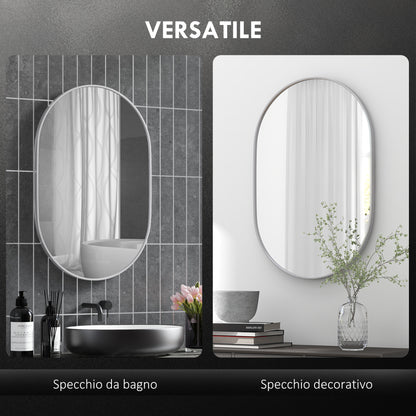 HOMCOM 60cm Aluminium Frame Round Bathroom Mirror - Silver Tone 