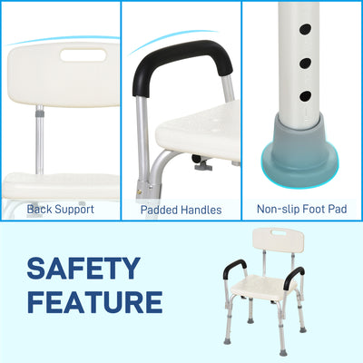 HOMCOM Adjustable Shower Chair, Shower Seat, Portable Medical Stool with Adjustable Back and Armrest for Mobility 