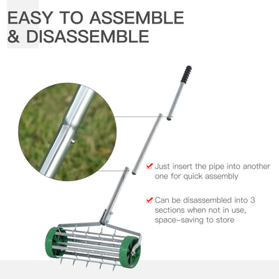Outsunny Garden Rolling Lawn Aerator Heavy Duty Steel Grass Roller w/ Adjustable Handle 