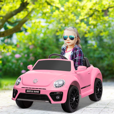 AIYAPLAY Volkswagen Beetle Licensed 12V Ride on Car w/ Remote Control, Suspension Wheels, Soft Start, Lights, Music, Pink 