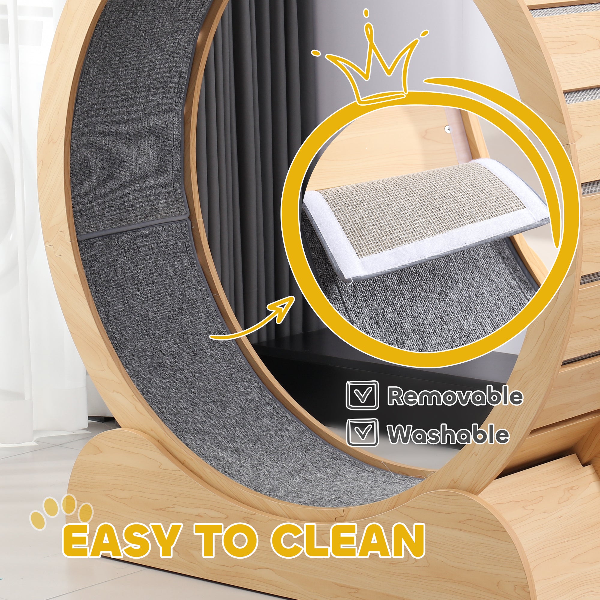 PawHut 39.4" Wooden Cat Running Wheel with Brake, Natural 