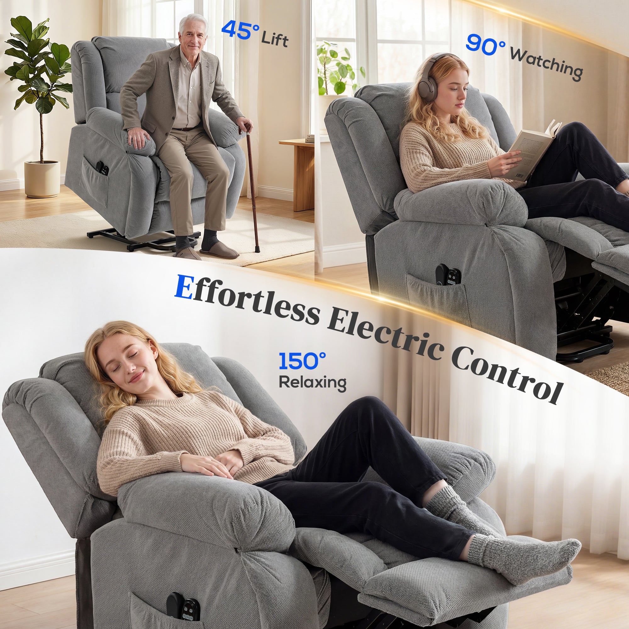HOMCOM Recliner Armchair Lift Chair, Electric Recliner Chair with Vibration Massage and Heat, Wide Seat, USB Port, Light Grey 