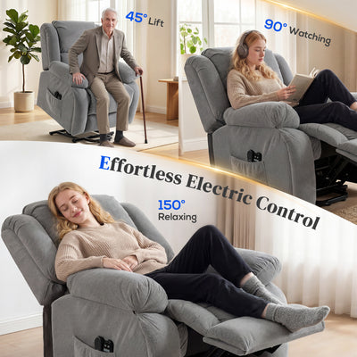 HOMCOM Recliner Armchair Lift Chair, Electric Recliner Chair with Vibration Massage and Heat, Wide Seat, USB Port, Light Grey 