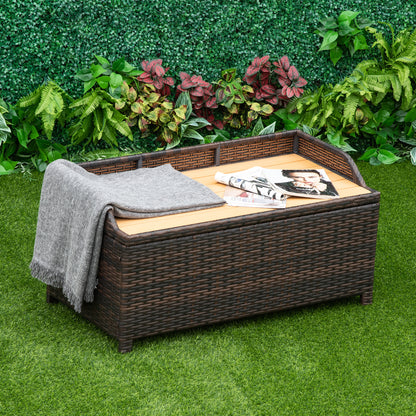 Outsunny 130 L Rattan Garden Storage Box, with Seat - Mixed Brown 