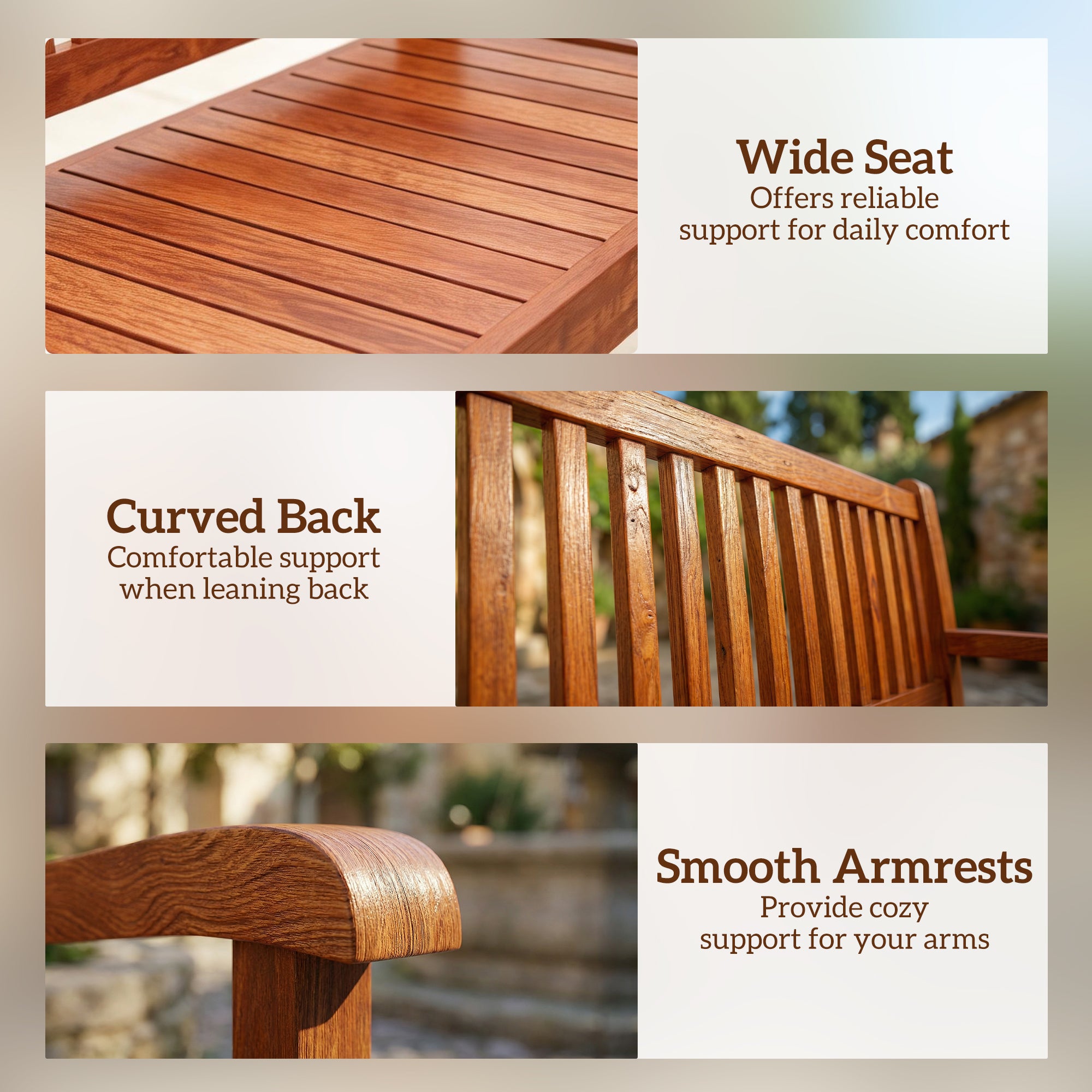 Outsunny Garden Bench 2 Seater, Wooden Outdoor Bench with Waterproof Cover, Garden Seat with Ergonomic Backrest 
