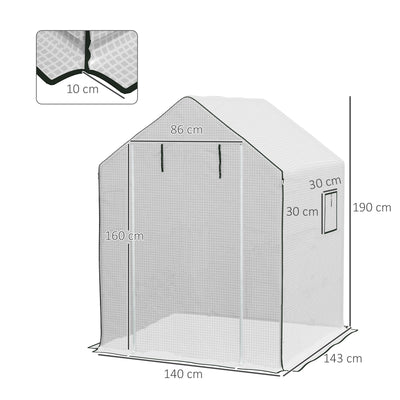 Outsunny Greenhouse Cover Replacement Walk-in PE Hot House Cover with Roll-up Door and Windows, 140 x 143 x 190cm, White 