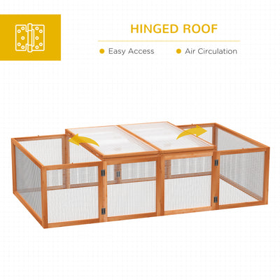 PawHut Wooden Rabbit Hutch Cage 6ft with Wire Mesh, Openable Roof, Play Space for Outdoor, Natural Wood Finish 
