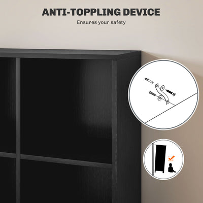 HOMCOM Six-Cube Bookcase - Black Wood Effect 
