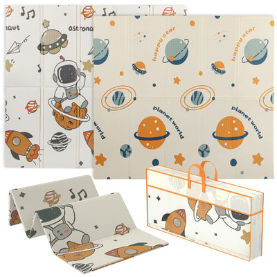 AIYAPLAY Baby Play Mat, Double Sideded Foldable Kids Crawling Mat, Reversible & Waterproof, Astronaut and Planet 