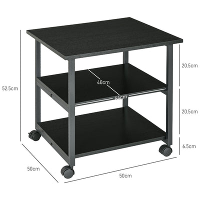 HOMCOM Three-Tier Steel Printer Stand, with Wheels - Black 